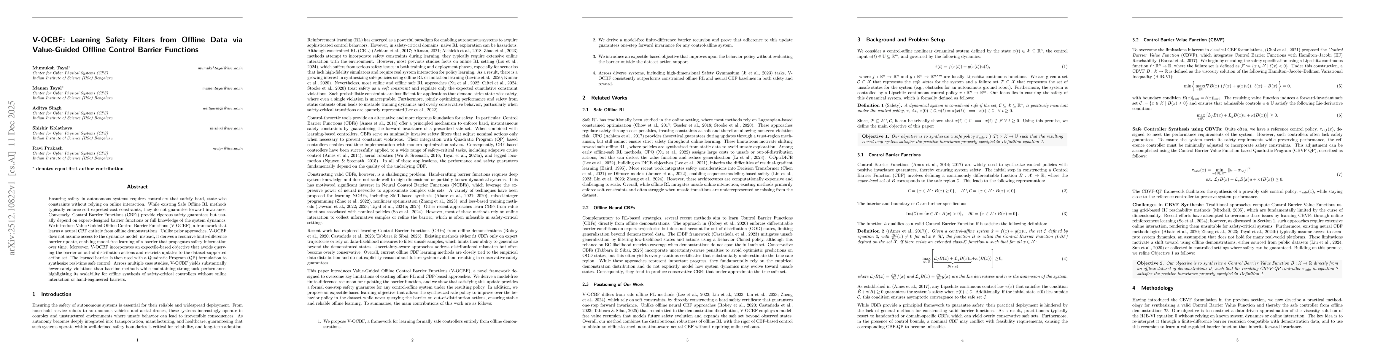 Thumbnail for V-OCBF: Learning Safety Filters from Offline Data via Value-Guided Offline Control Barrier Functions