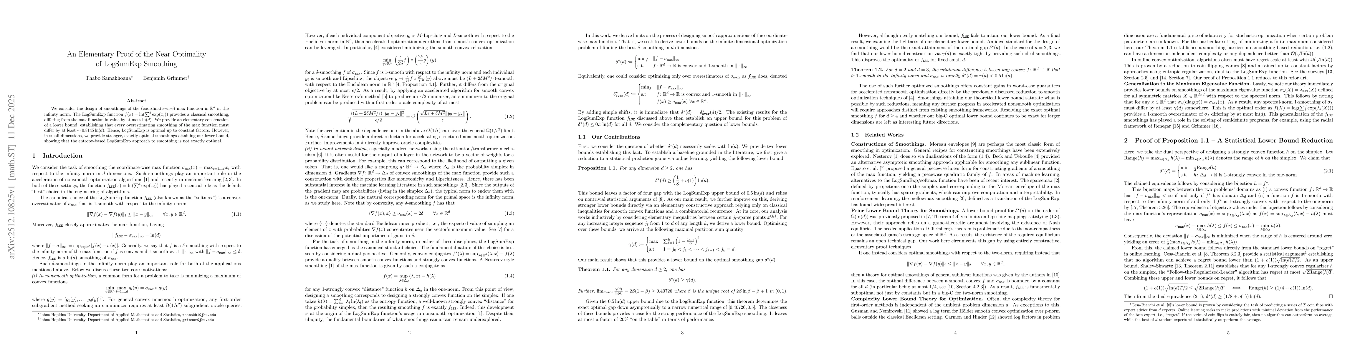 Thumbnail for An Elementary Proof of the Near Optimality of LogSumExp Smoothing