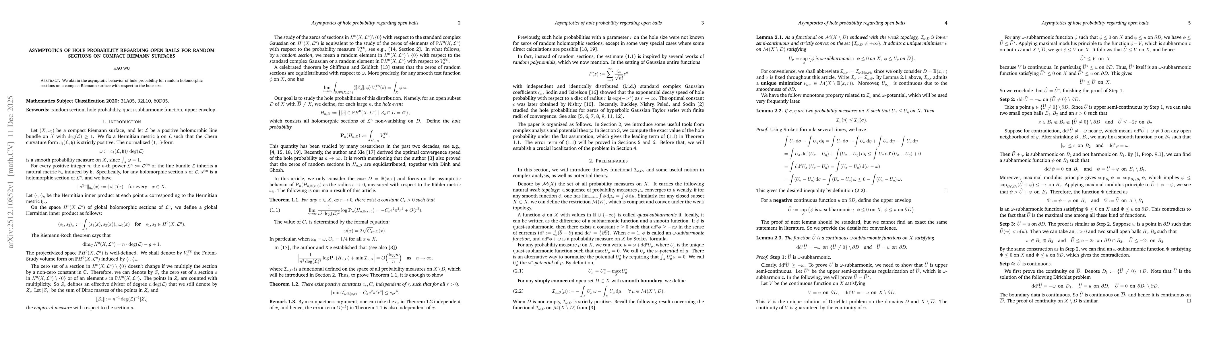 Thumbnail for Asymptotics of hole probability regarding open balls for random sections on compact Riemann surfaces