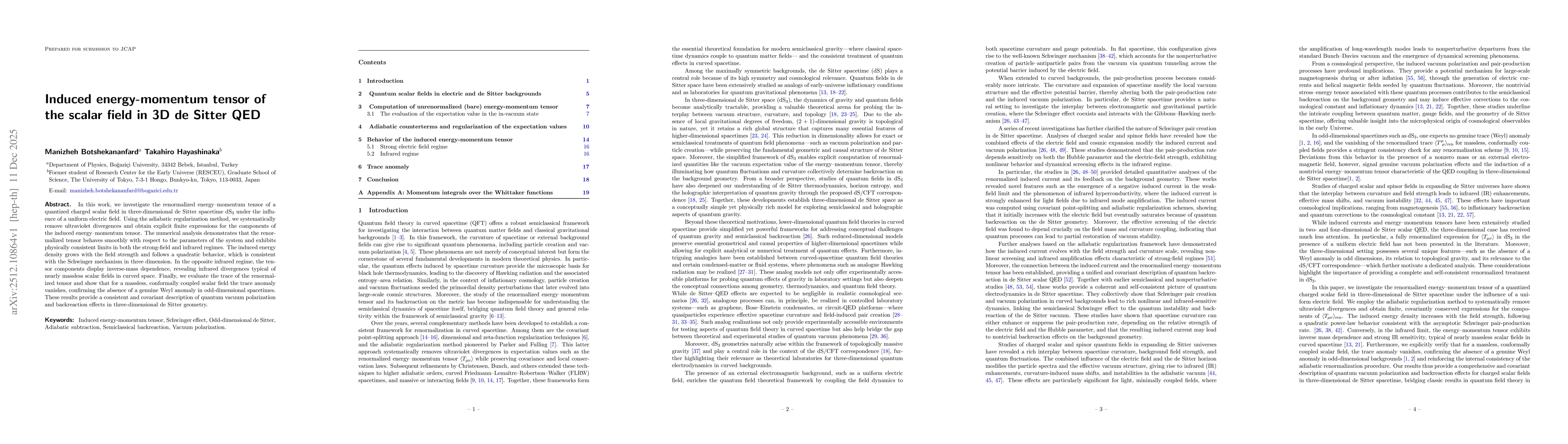 Thumbnail for Induced energy-momentum tensor of the scalar field in 3D de Sitter QED