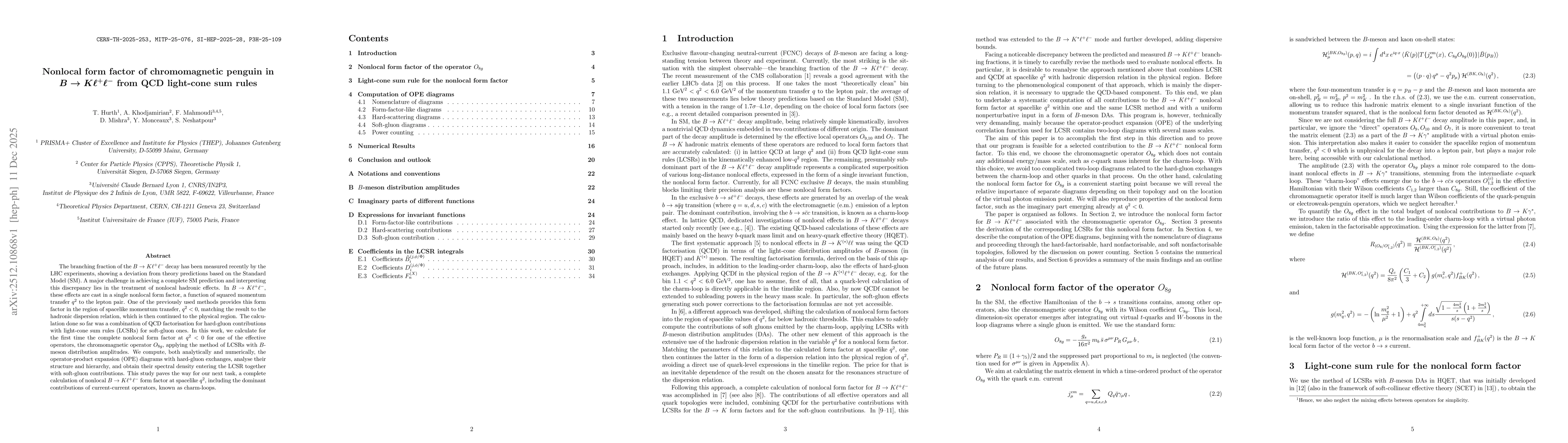 Thumbnail for Nonlocal form factor of chromomagnetic penguin in $B\to K\ell^+\ell^-$ from QCD light-cone sum rules