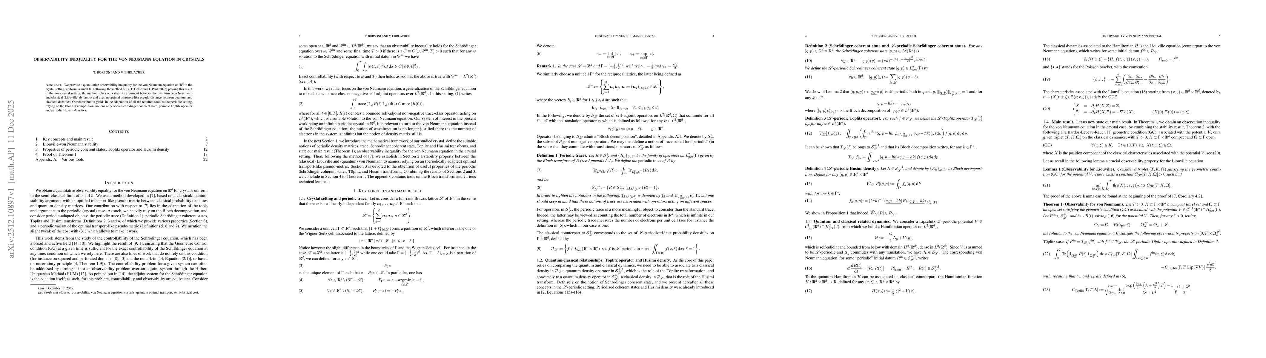 Thumbnail for Observability inequality for the von Neumann equation in crystals
