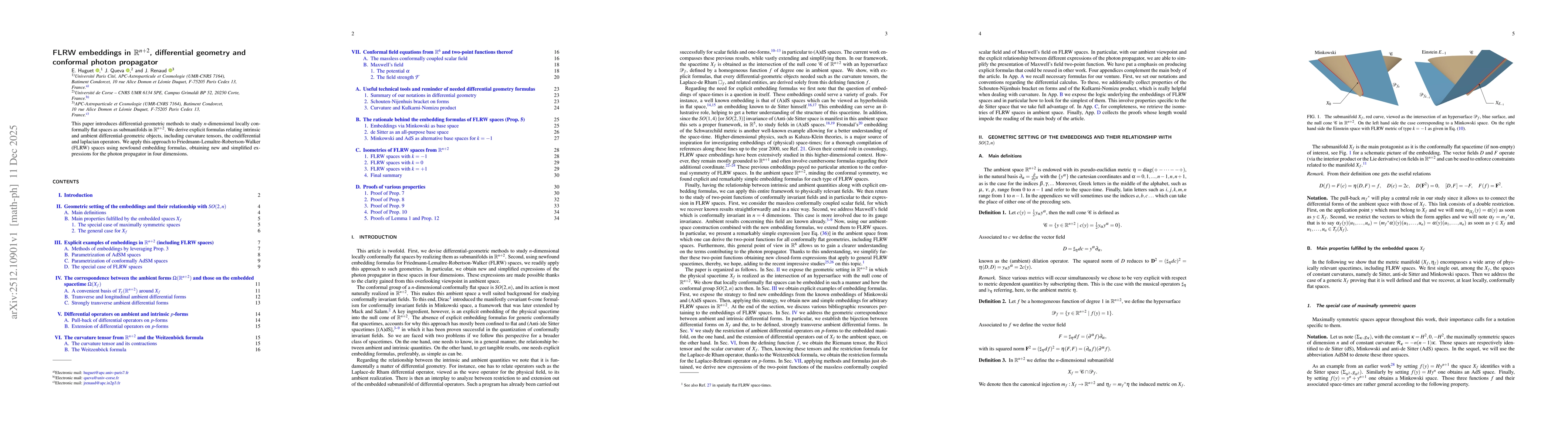 Thumbnail for FLRW embeddings in $\mathbb{R}^{n+2}$, differential geometry and conformal photon propagator