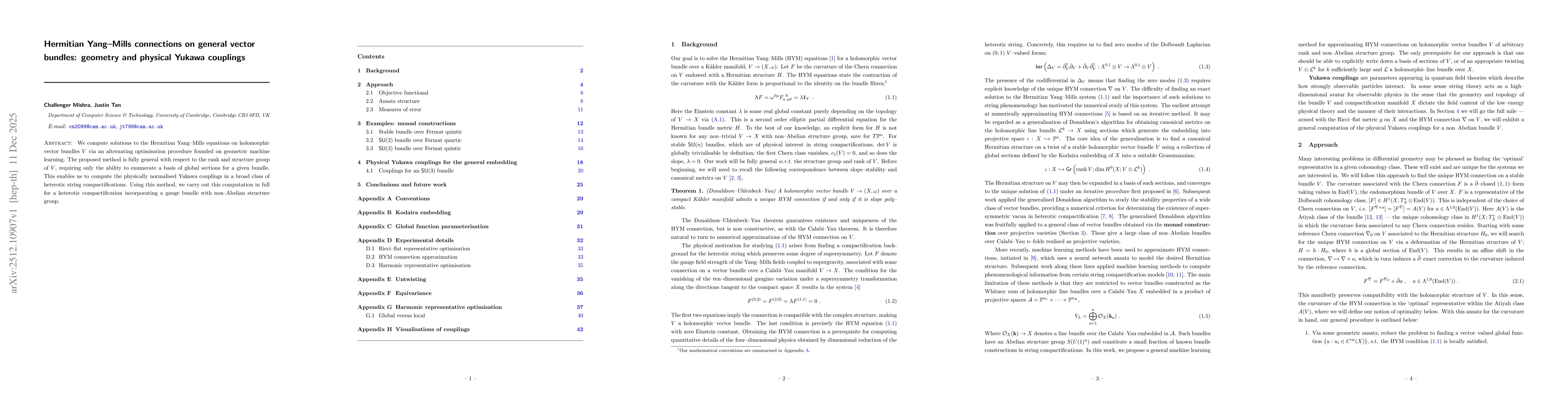 Thumbnail for Hermitian Yang--Mills connections on general vector bundles: geometry and physical Yukawa couplings
