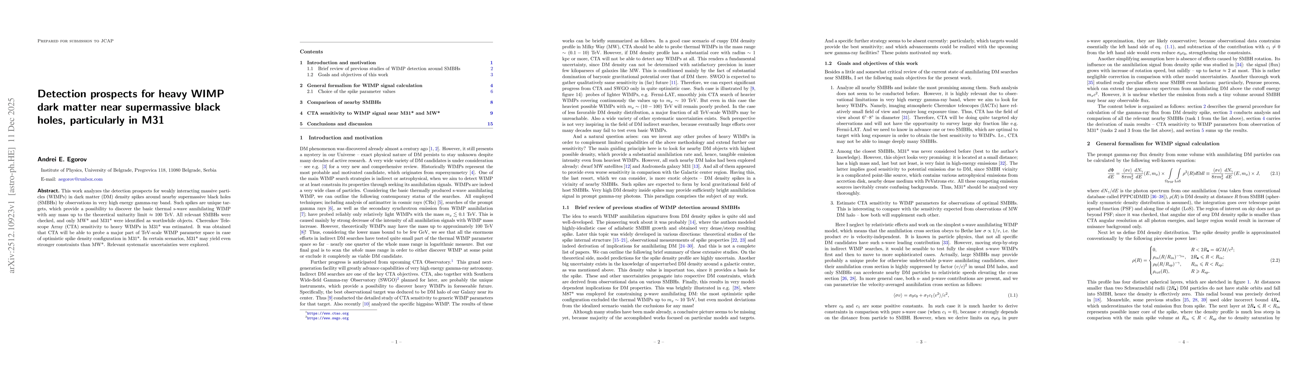 Thumbnail for Detection prospects for heavy WIMP dark matter near supermassive black holes, particularly in M31