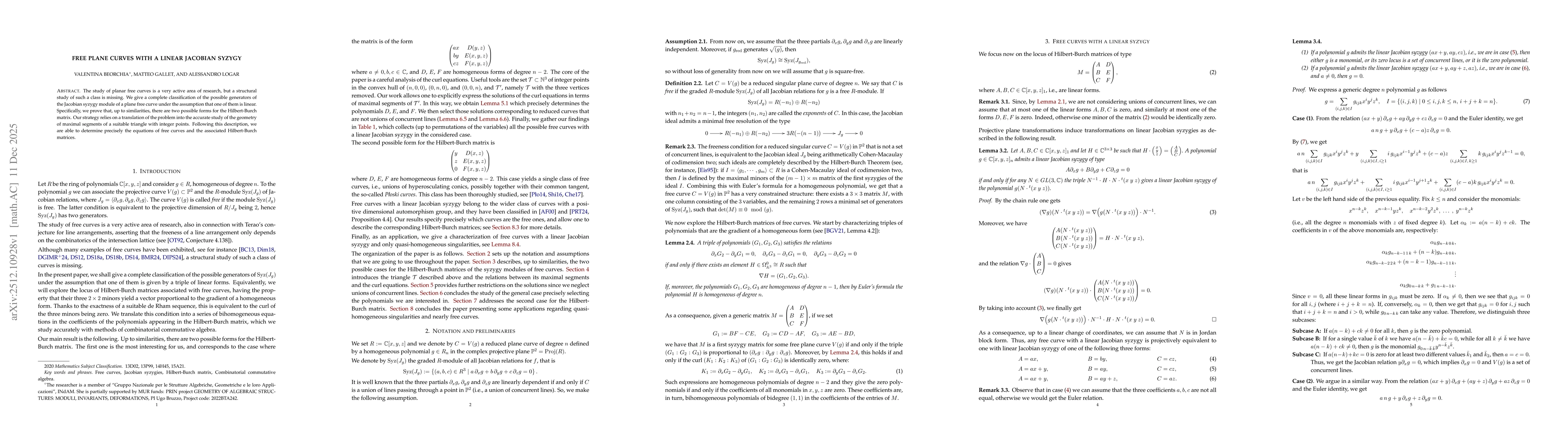 Thumbnail for Free plane curves with a linear Jacobian syzygy