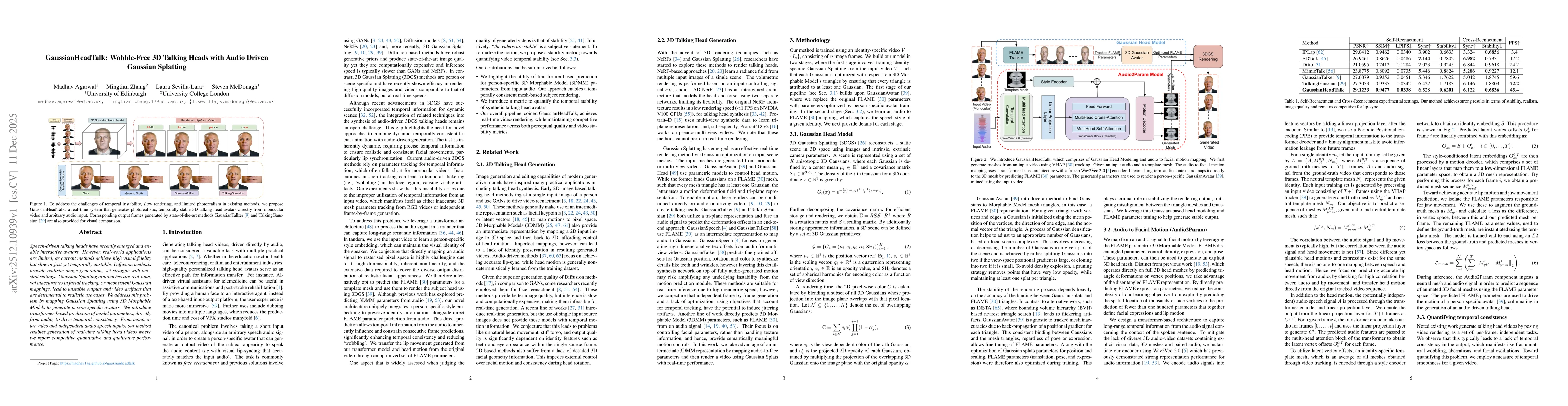 Thumbnail for GaussianHeadTalk: Wobble-Free 3D Talking Heads with Audio Driven Gaussian Splatting