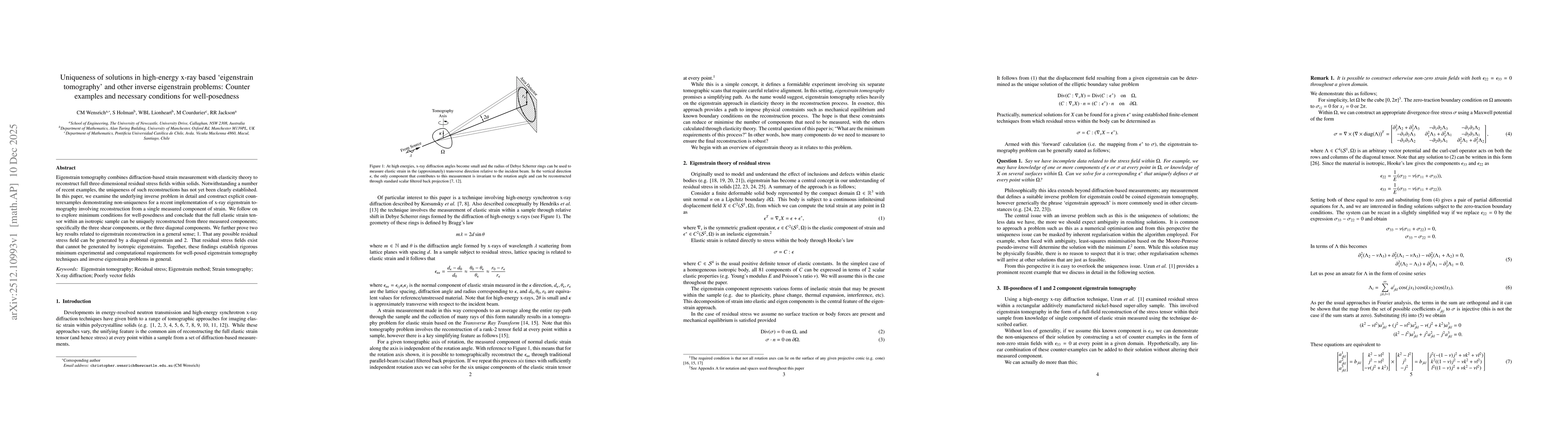 Thumbnail for Uniqueness of solutions in high-energy x-ray based `eigenstrain tomography' and other inverse eigenstrain problems: Counter examples and necessary conditions for well-posedness