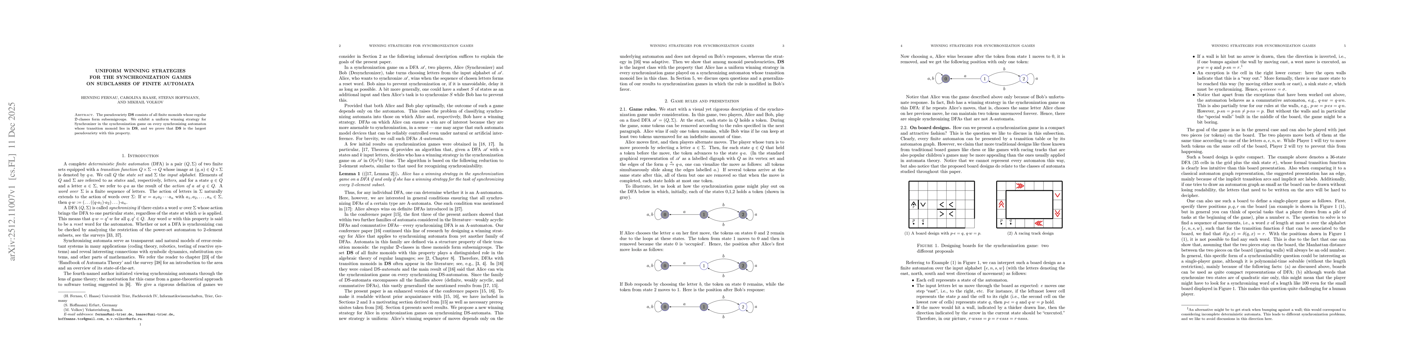 Thumbnail for Uniform winning strategies for the synchronization games on subclasses of finite automata