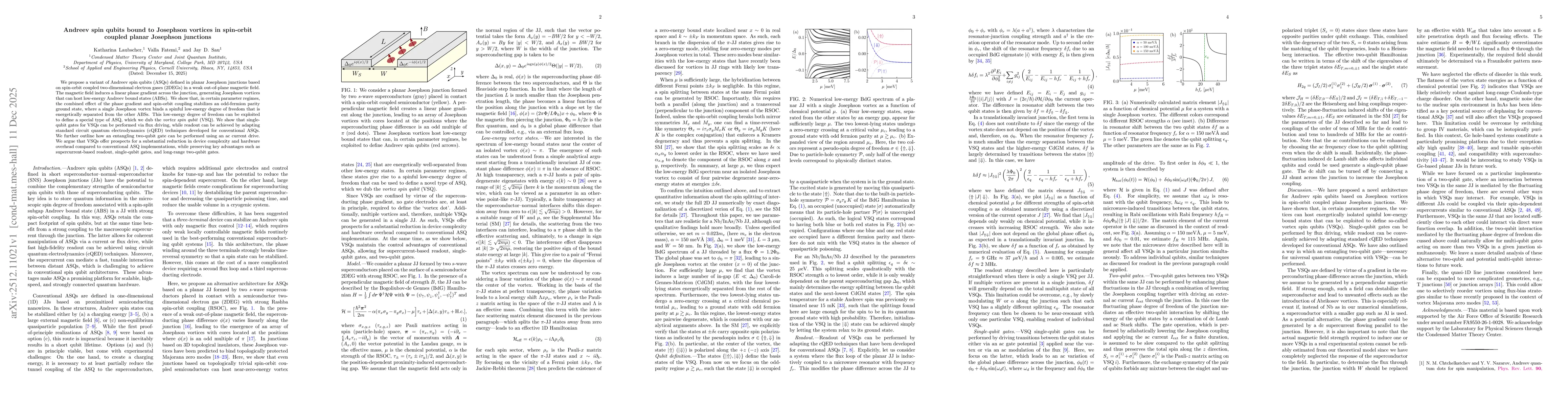 Thumbnail for Andreev spin qubits bound to Josephson vortices in spin-orbit coupled planar Josephson junctions