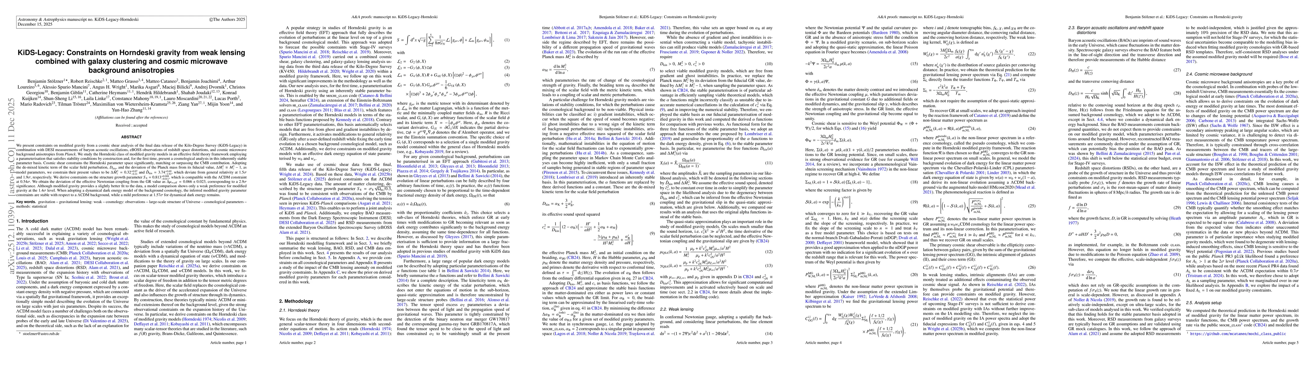 Thumbnail for KiDS-Legacy: Constraints on Horndeski gravity from weak lensing combined with galaxy clustering and cosmic microwave background anisotropies