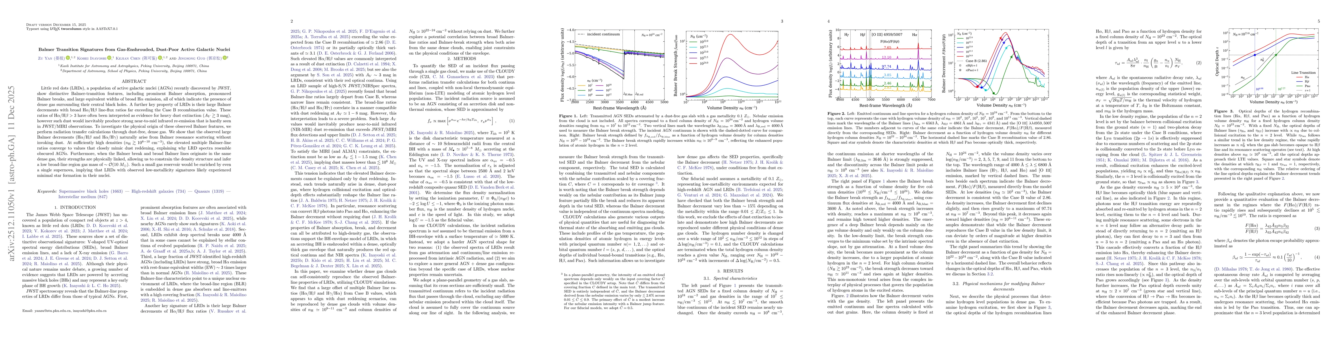 Thumbnail for Balmer Transition Signatures from Gas-Enshrouded, Dust-Poor Active Galactic Nuclei