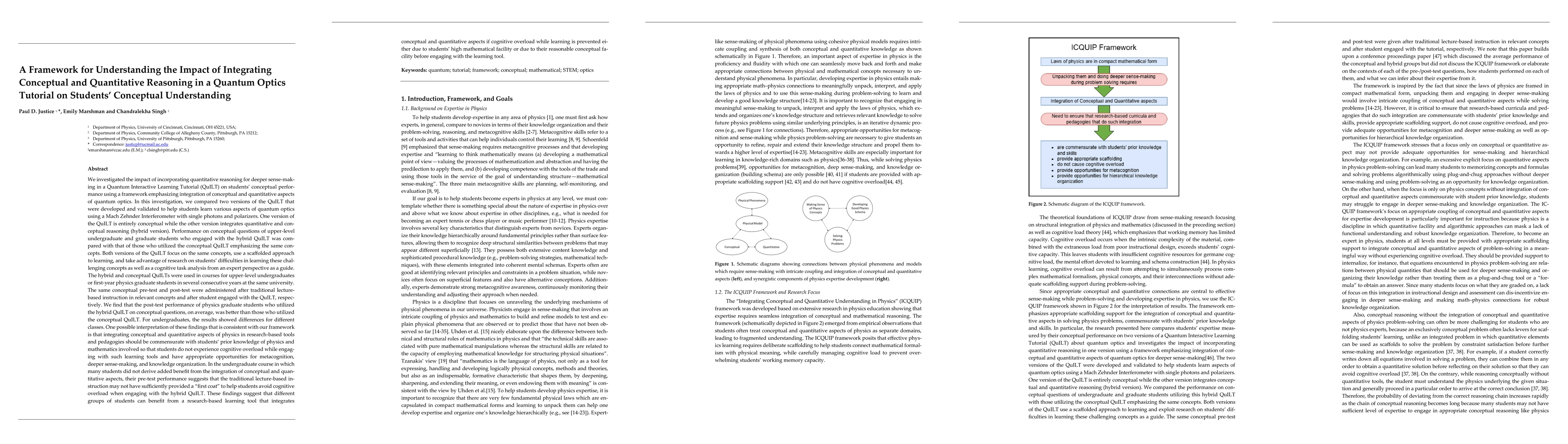 Thumbnail for A Framework for Understanding the Impact of Integrating Conceptual and Quantitative Reasoning in a Quantum Optics Tutorial on Students' Conceptual Understanding