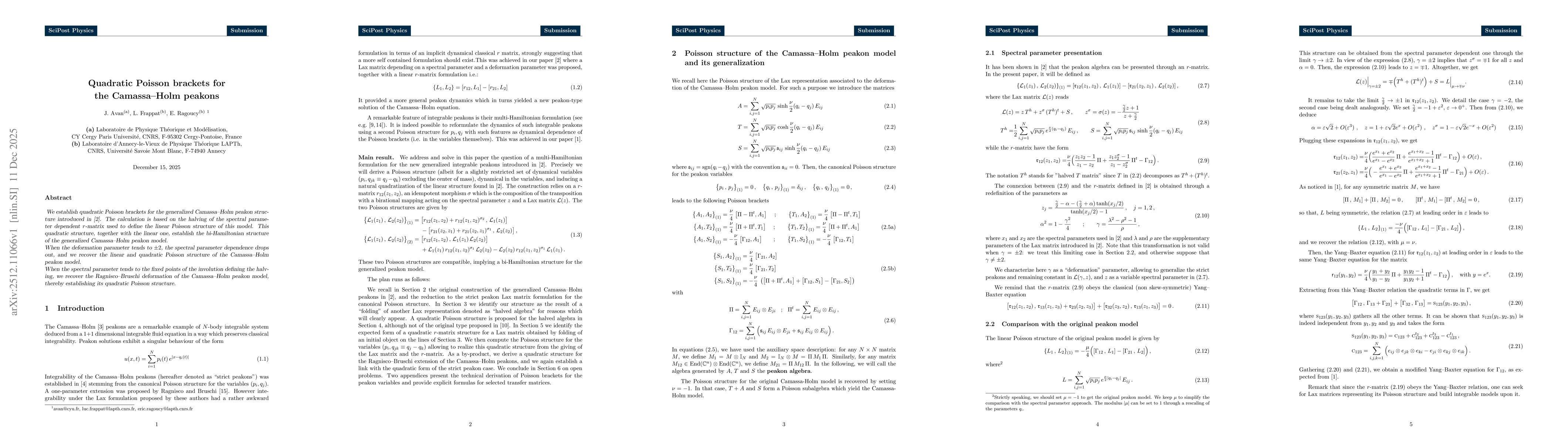 Thumbnail for Quadratic Poisson brackets for the Camassa--Holm peakons