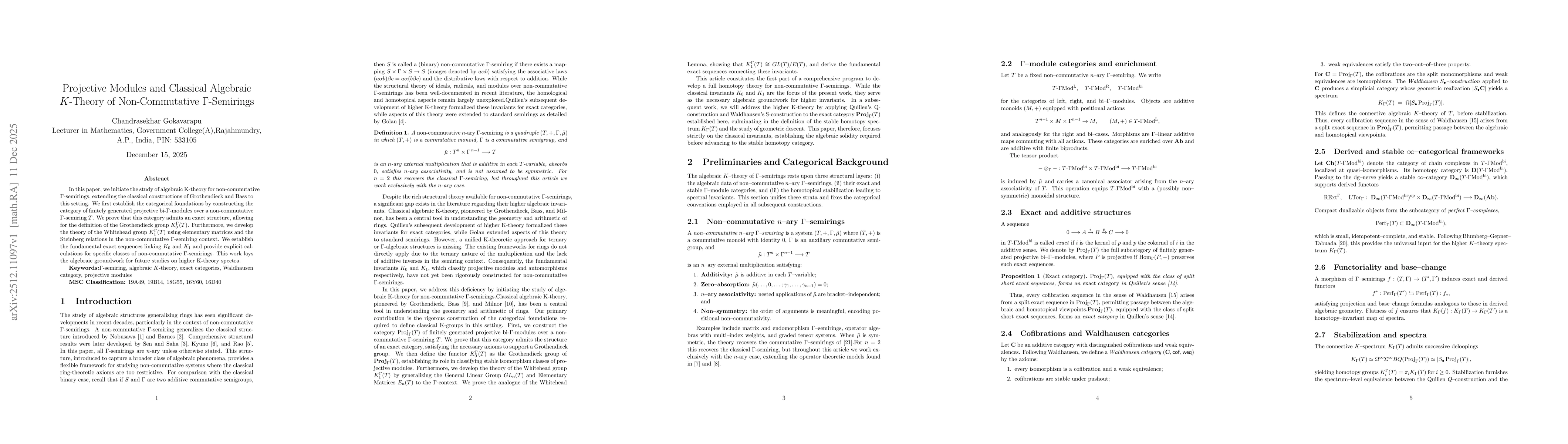 Thumbnail for Projective Modules and Classical Algebraic K-Theory of Non-Commutative Gamma Semirings