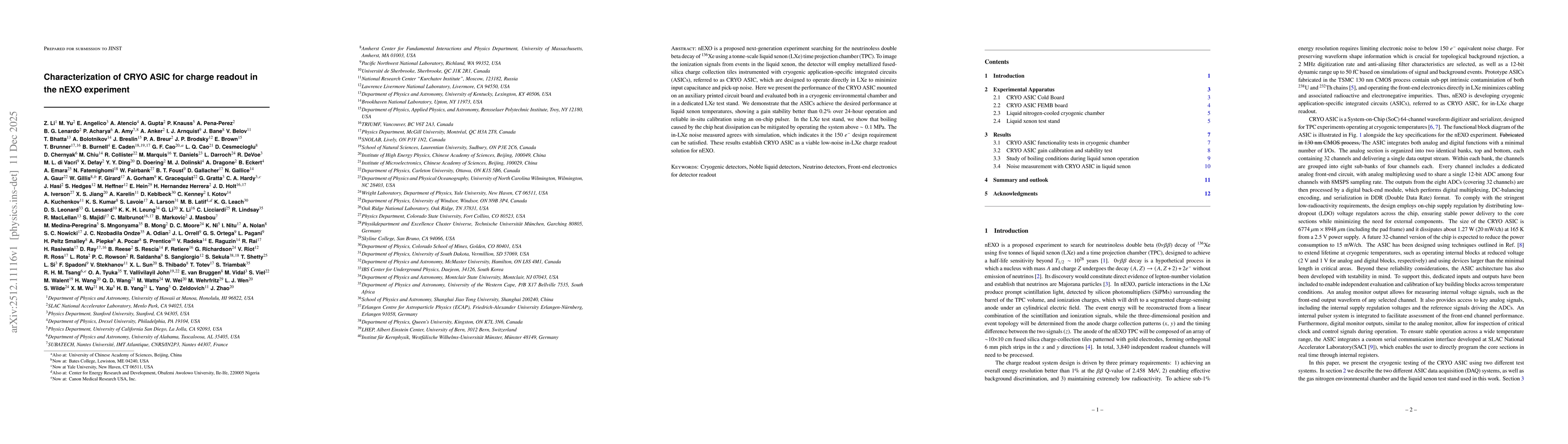 Thumbnail for Characterization of CRYO ASIC for charge readout in the nEXO experiment