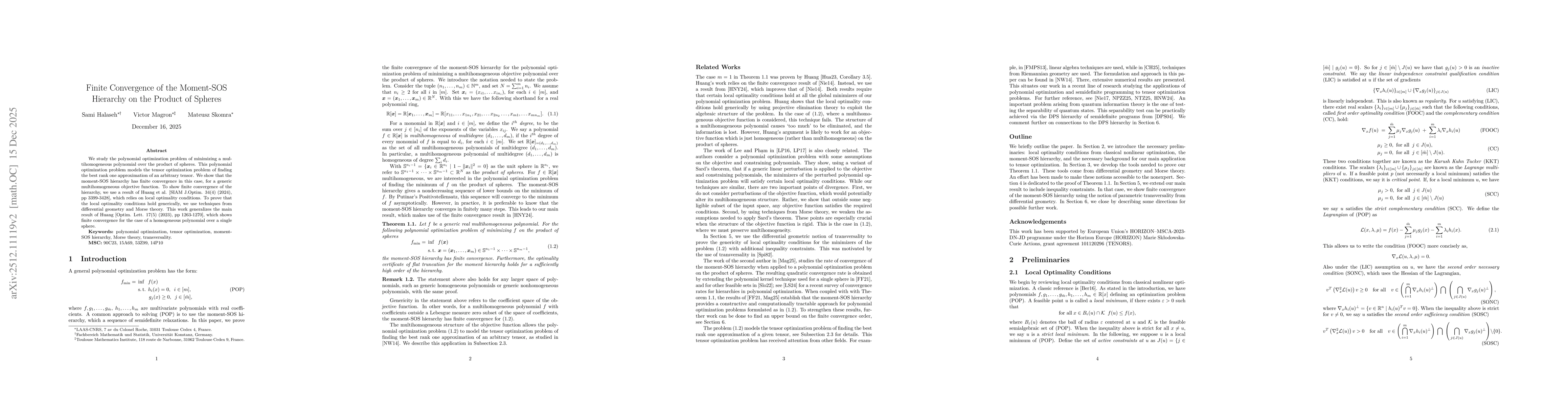 Thumbnail for Finite Convergence of the Moment-SOS Hierarchy on the Product of Spheres