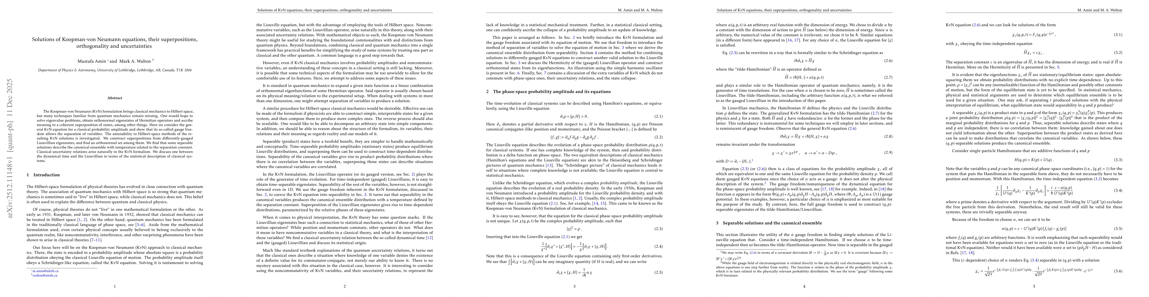 Thumbnail for Solutions of Koopman-von Neumann equations, their superpositions, orthogonality and uncertainties