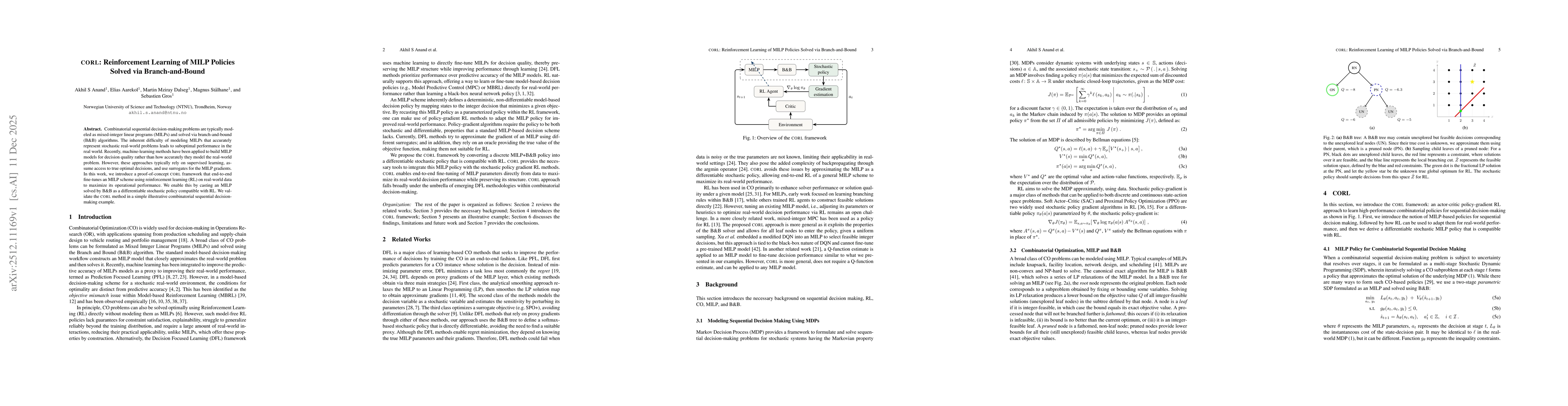 Thumbnail for CORL: Reinforcement Learning of MILP Policies Solved via Branch and Bound