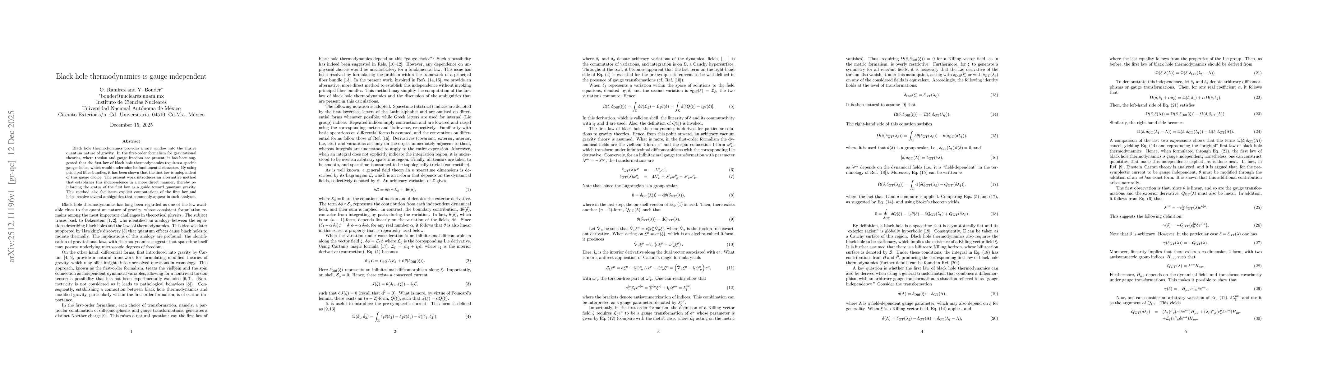 Thumbnail for Black hole thermodynamics is gauge independent