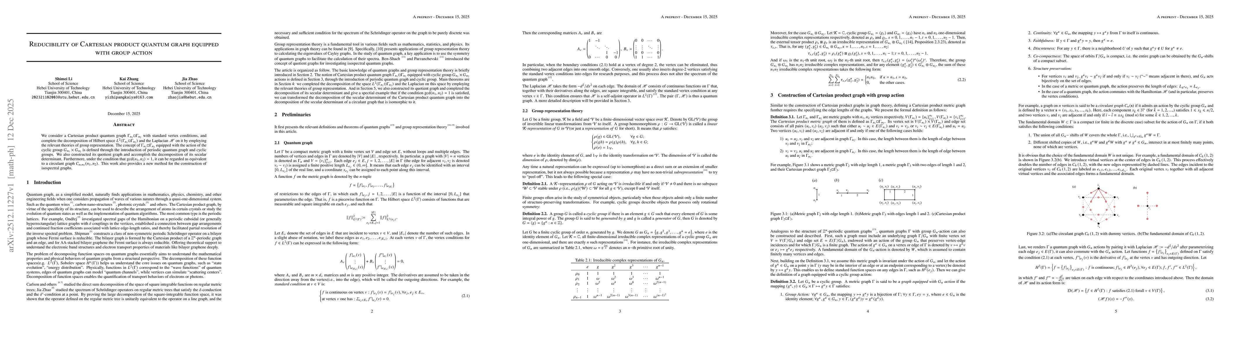 Thumbnail for Reducibility of Cartesian product quantum graph equipped with group action