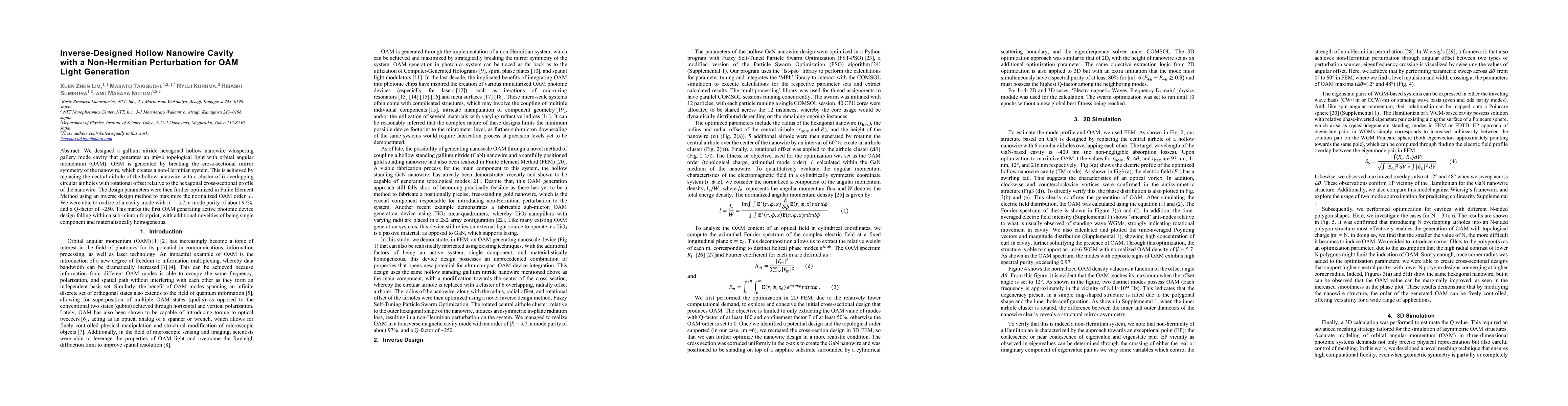 Thumbnail for Inverse-Designed Hollow Nanowire Cavity with a Non-Hermitian Perturbation for OAM Light Generation