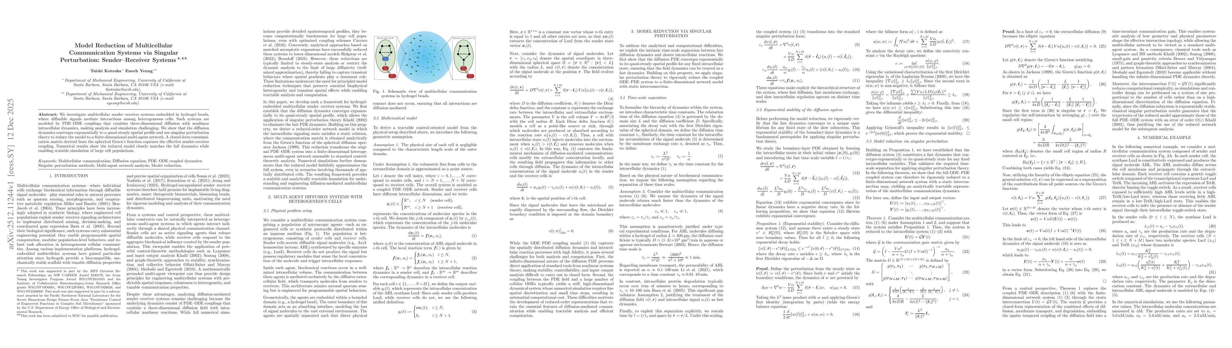 Thumbnail for Model Reduction of Multicellular Communication Systems via Singular Perturbation: Sender Receiver Systems