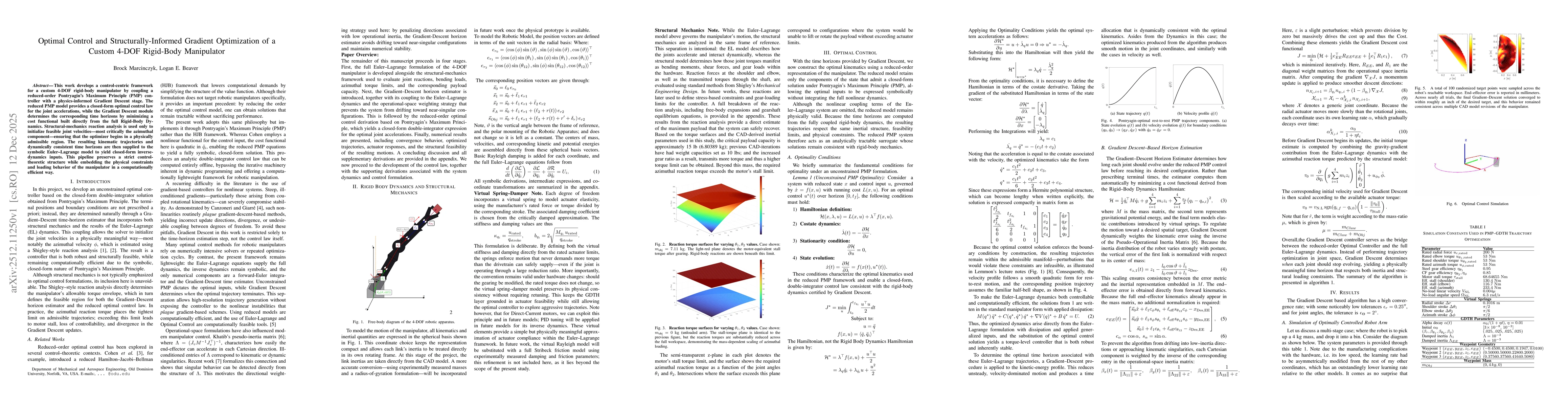 Thumbnail for Optimal Control and Structurally-Informed Gradient Optimization of a Custom 4-DOF Rigid-Body Manipulator