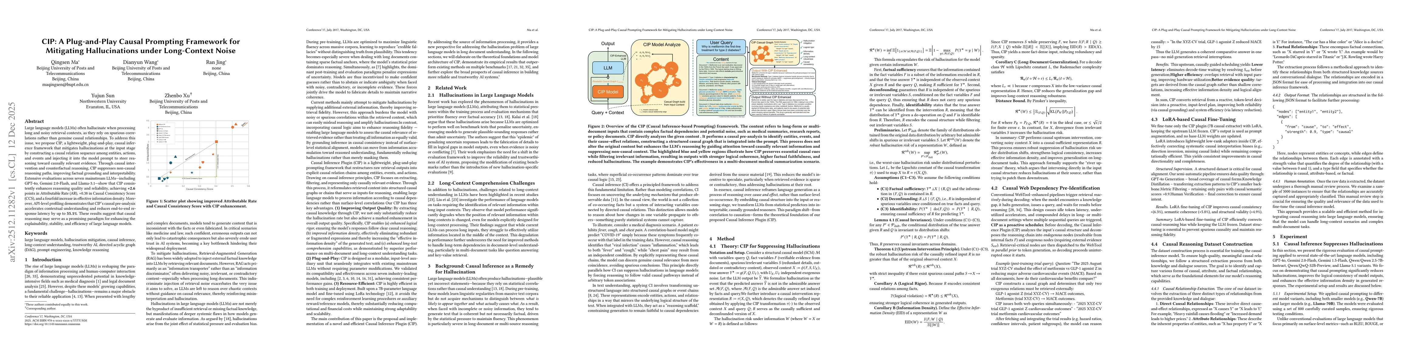 Thumbnail for CIP: A Plug-and-Play Causal Prompting Framework for Mitigating Hallucinations under Long-Context Noise