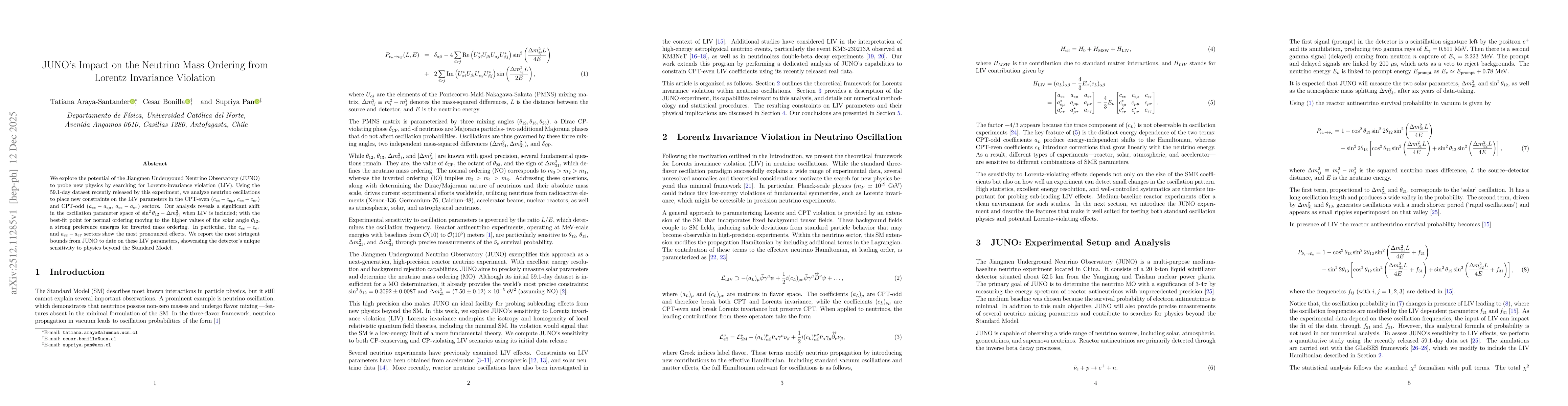 Thumbnail for JUNO's Impact on the Neutrino Mass Ordering from Lorentz Invariance Violation