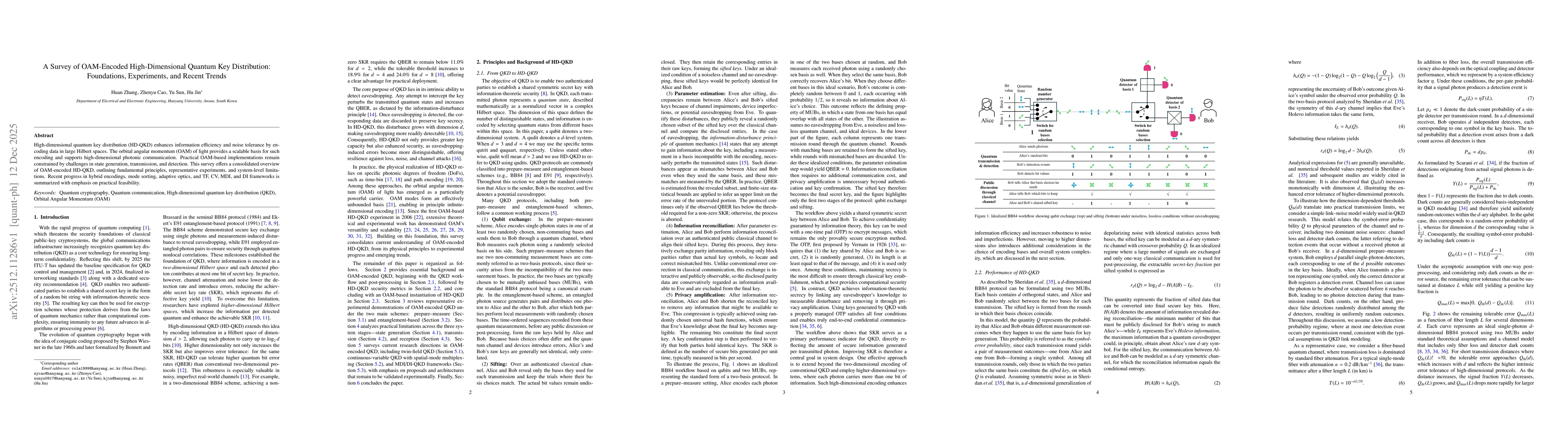 Thumbnail for A Survey of OAM-Encoded High-Dimensional Quantum Key Distribution: Foundations, Experiments, and Recent Trends