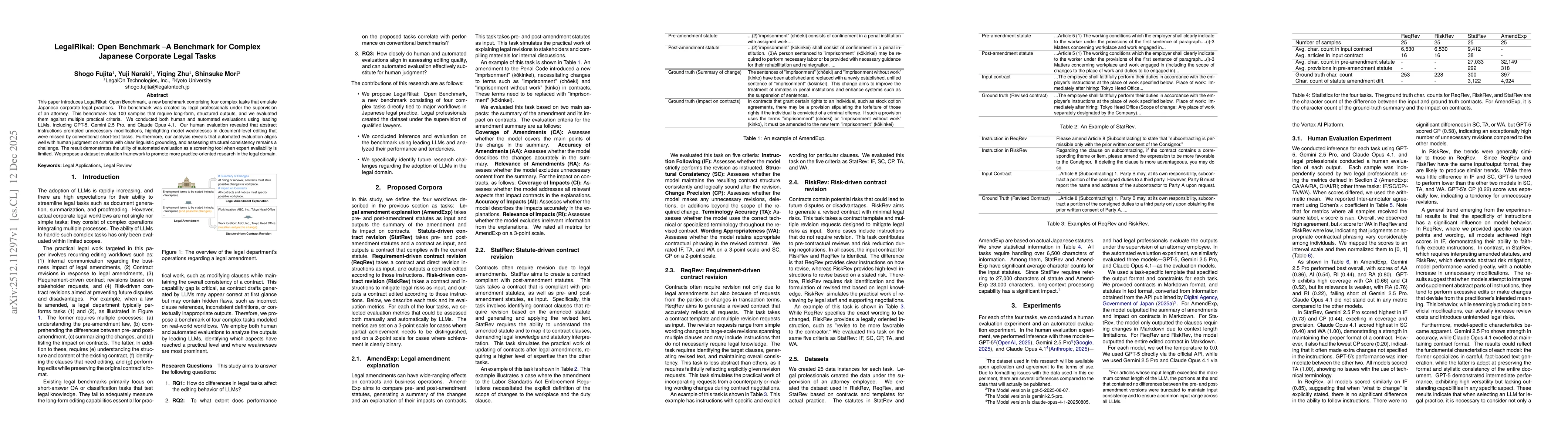 Thumbnail for LegalRikai: Open Benchmark -- A Benchmark for Complex Japanese Corporate Legal Tasks