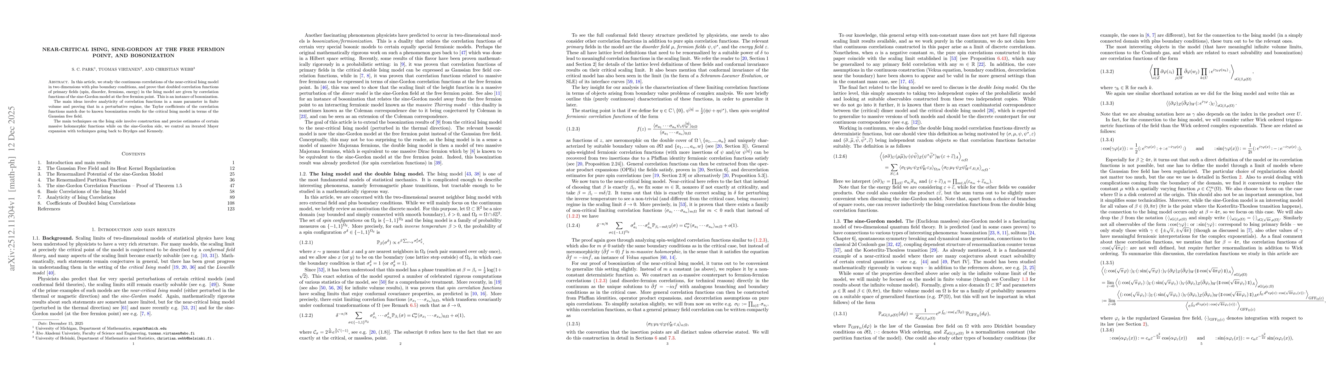 Thumbnail for Near-critical Ising, sine-Gordon at the free fermion point, and bosonization
