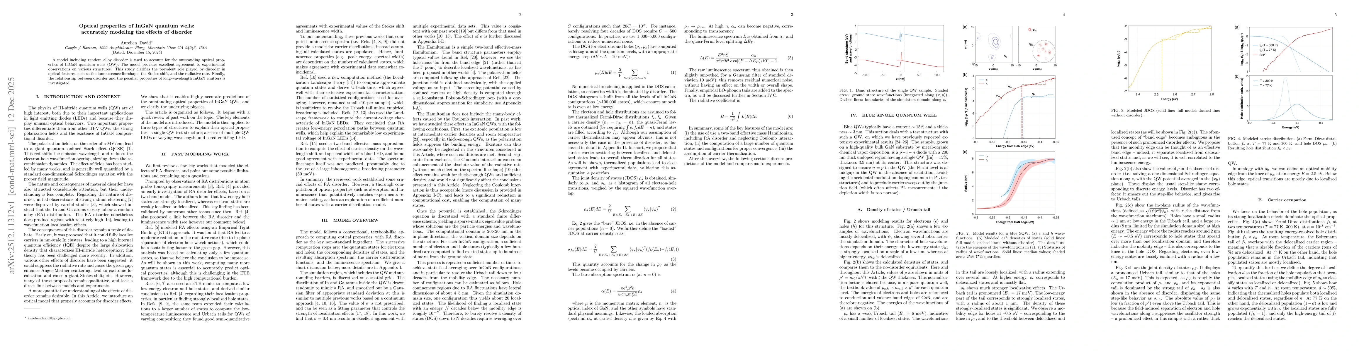 Thumbnail for Optical properties of InGaN quantum wells: accurately modeling the effects of disorder