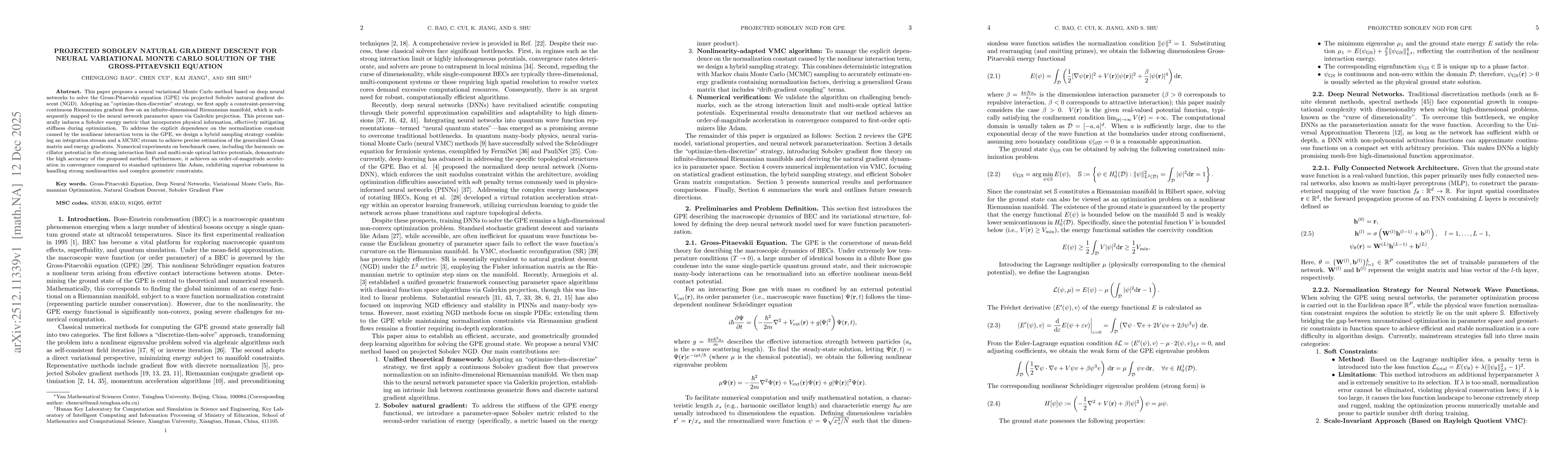 Thumbnail for Projected Sobolev Natural Gradient Descent for Neural Variational Monte Carlo Solution of the Gross-Pitaevskii Equation