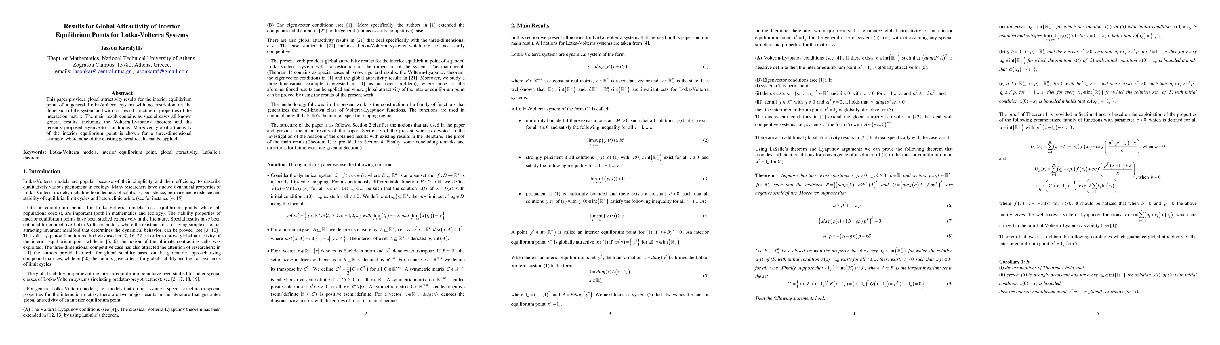 Thumbnail for Results for Global Attractivity of Interior Equilibrium Points for Lotka-Volterra Systems