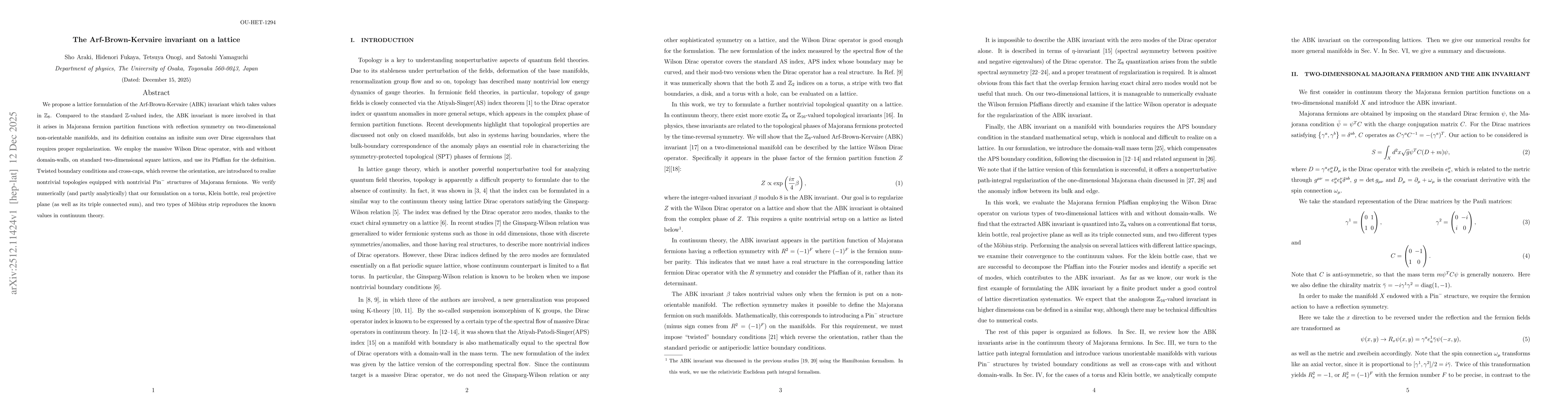 Thumbnail for The Arf-Brown-Kervaire invariant on a lattice