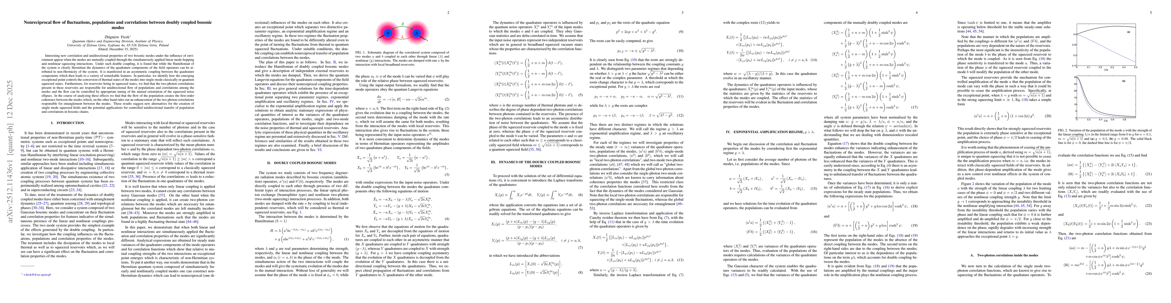 Thumbnail for Nonreciprocal flow of fluctuations, populations and correlations between doubly coupled bosonic modes