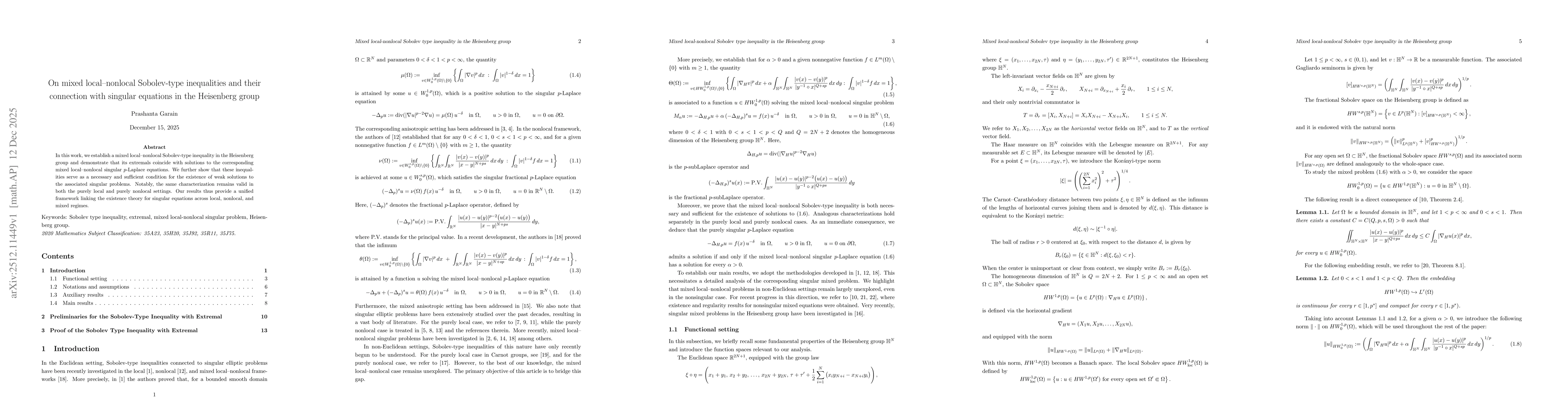 Thumbnail for On mixed local-nonlocal Sobolev-type inequalities and their connection with singular equations in the Heisenberg group