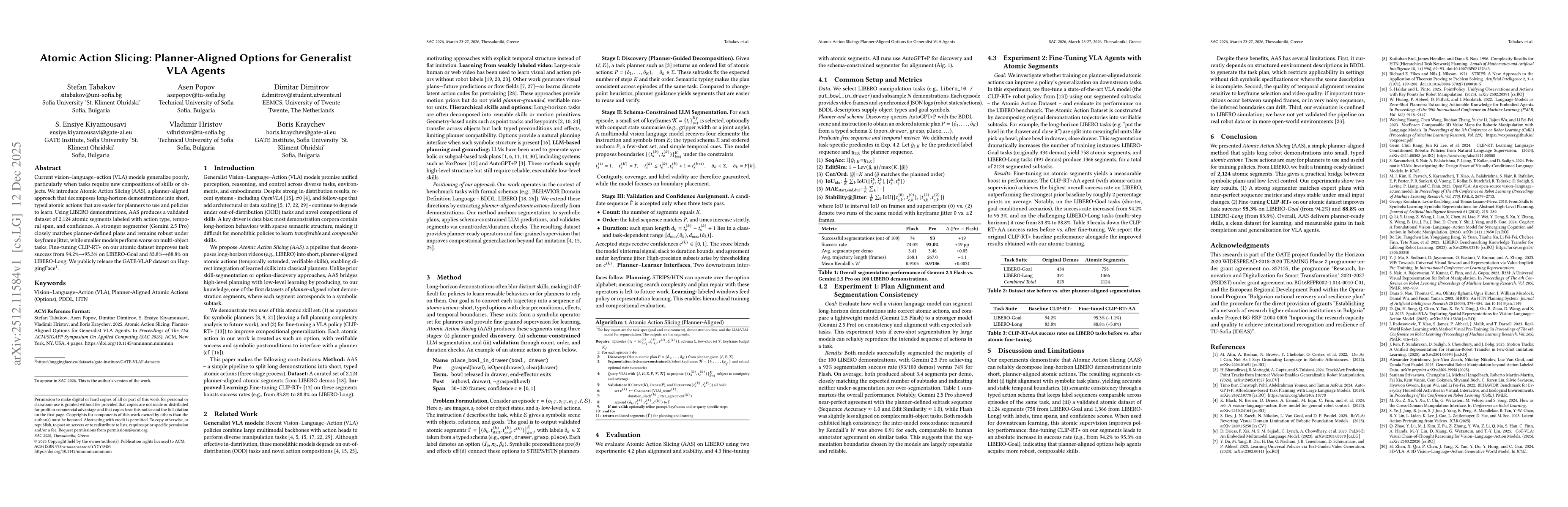 Thumbnail for Atomic Action Slicing: Planner-Aligned Options for Generalist VLA Agents