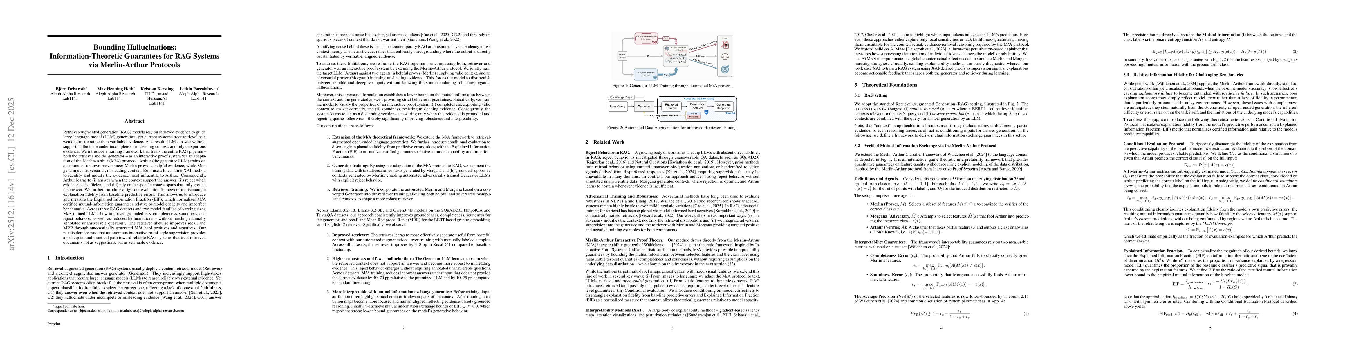 Thumbnail for Bounding Hallucinations: Information-Theoretic Guarantees for RAG Systems via Merlin-Arthur Protocols