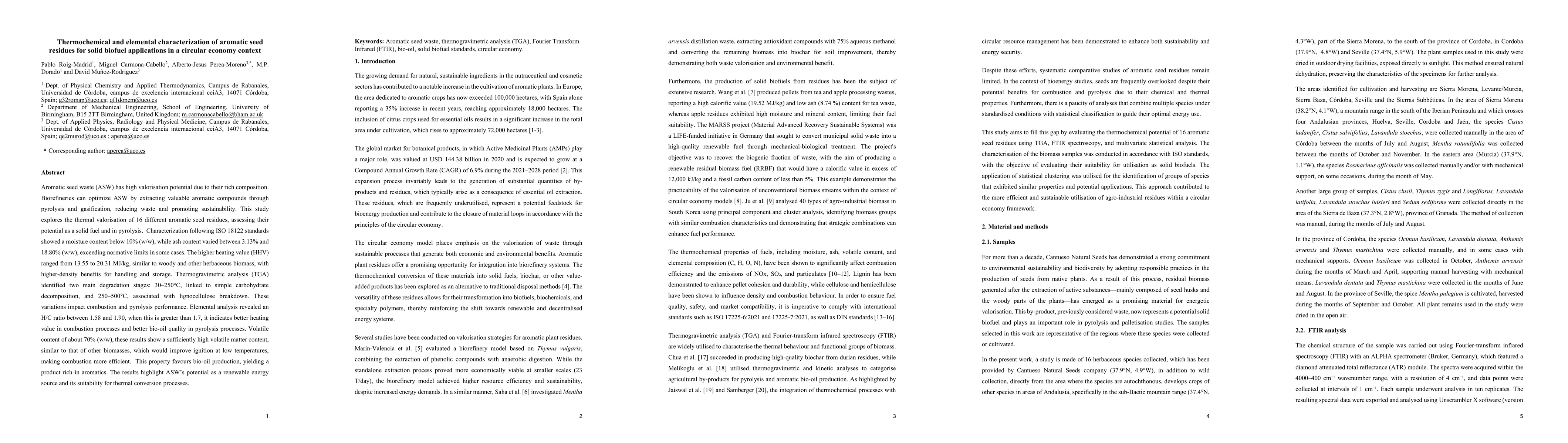 Thumbnail for Thermochemical and elemental characterization of aromatic seed residues for solid biofuel applications in a circular economy context
