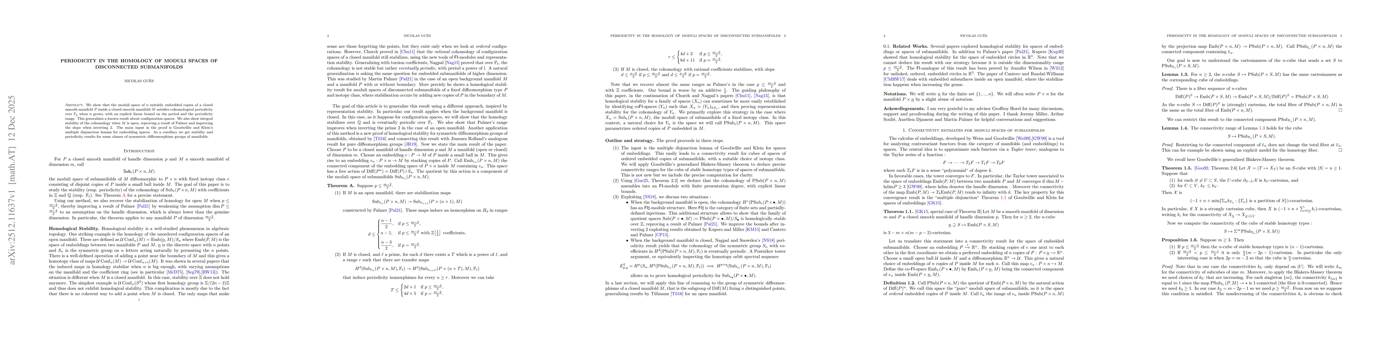 Thumbnail for Periodicity in the homology of moduli spaces of disconnected submanifolds