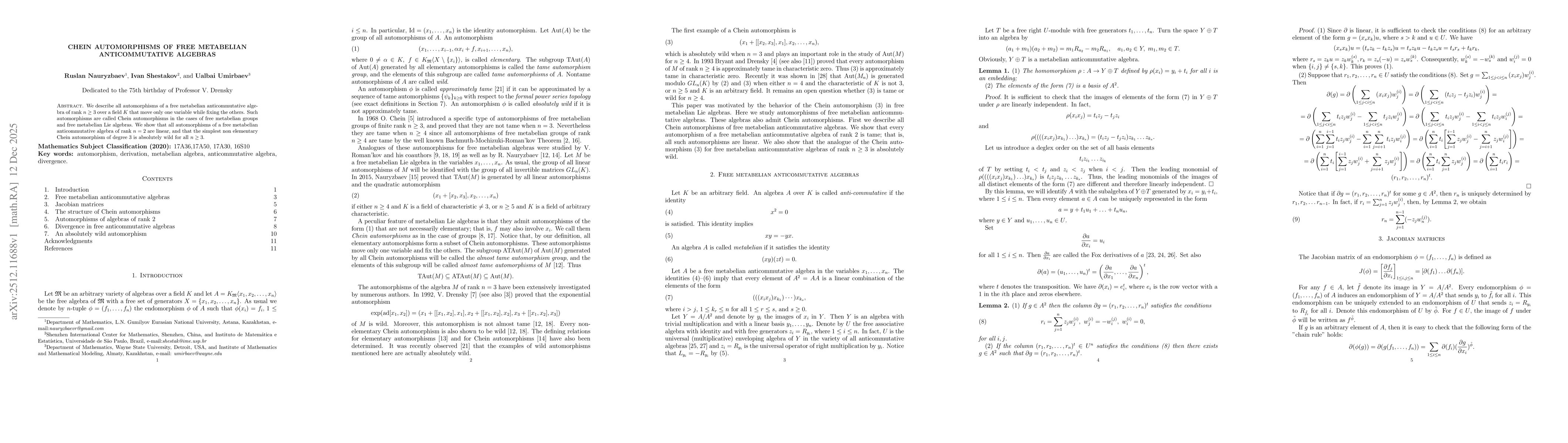 Thumbnail for Chein Automorphisms of Free Metabelian Anticommutative Algebras