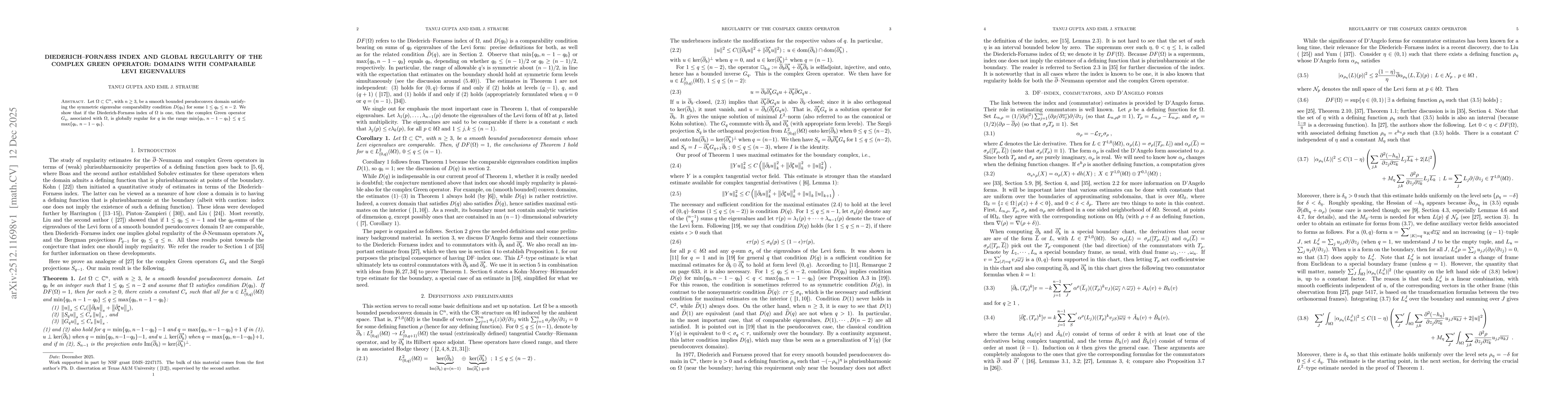 Thumbnail for Diederich-Fornæss index and global regularity of the complex Green operator: domains with comparable Levi eigenvalues