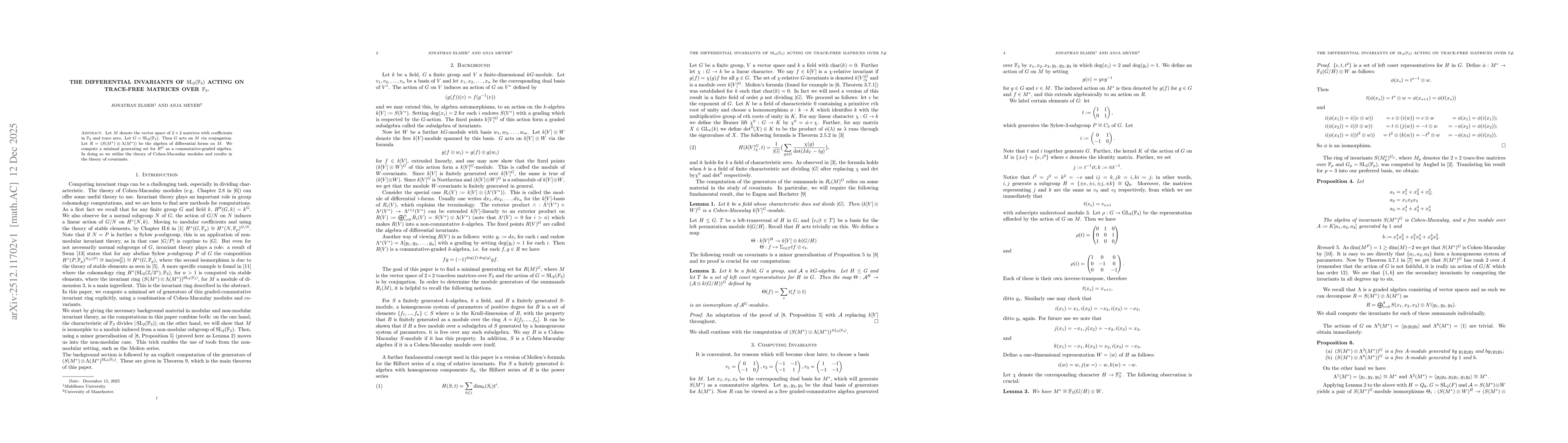 Thumbnail for The differential invariants of $SL_2(\mathbb{F}_3)$ acting on trace-free matrices over $\mathbb{F}_3$