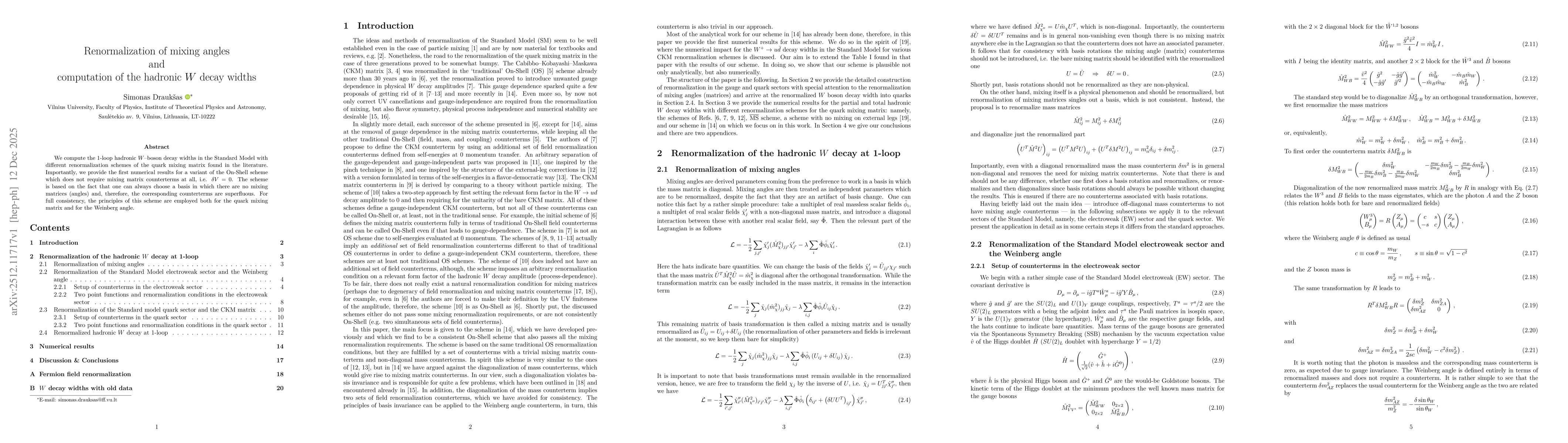 Thumbnail for Renormalization of mixing angles and computation of the hadronic $W$ decay widths