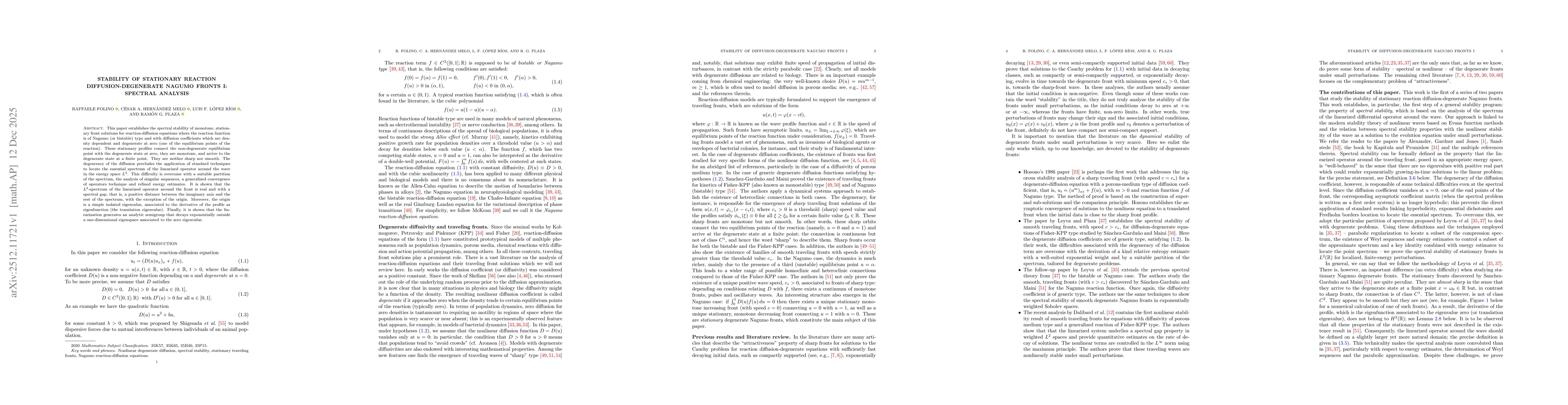 Thumbnail for Stability of stationary reaction diffusion-degenerate Nagumo fronts I: spectral analysis