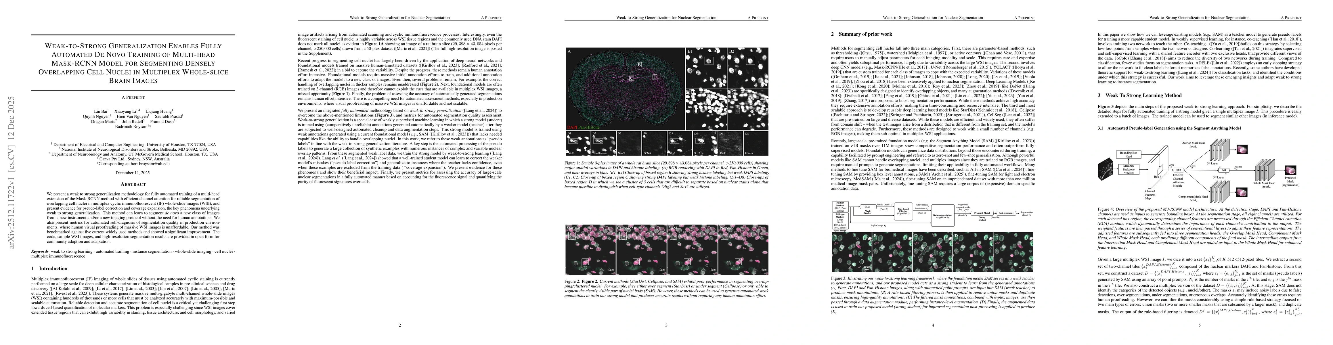Thumbnail for Weak-to-Strong Generalization Enables Fully Automated De Novo Training of Multi-head Mask-RCNN Model for Segmenting Densely Overlapping Cell Nuclei in Multiplex Whole-slice Brain Images