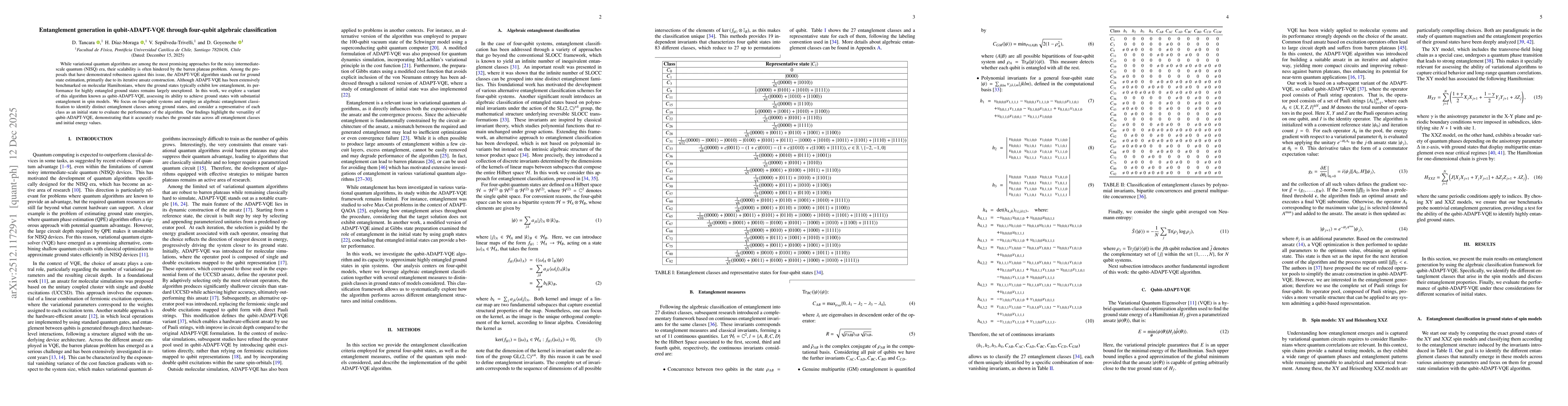 Thumbnail for Entanglement generation in qubit-ADAPT-VQE through four-qubit algebraic classification